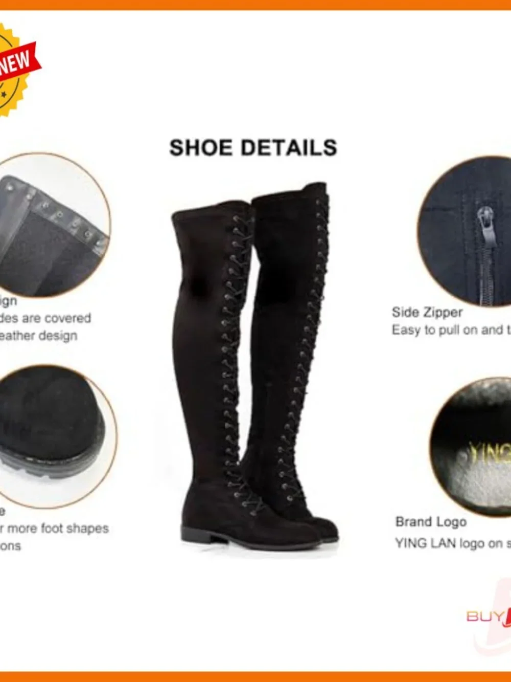 Women's Over The Knee Lace Up Tall Boots Low Heel Suede Leather
